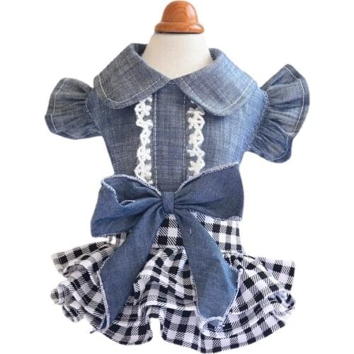 New Spring Autumn Dress Coat Cute Dogs Pupppies Simply Jeans Outwear Lovable Pet Dog Clothes For Small Dog Yorkie Chihuahua