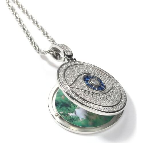 Custom Photo Frame Eye of God Round Pendant Necklace Hip Hop Rapper Jewelry