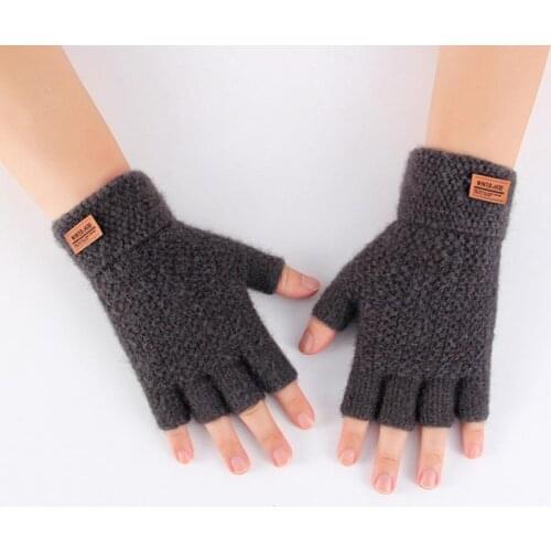 New Mens Winter Half-Finger Fingerless Clamshell Knitted Alpaca Warmth and Thick Fluffy Outdoor Riding Sports Driving Gloves