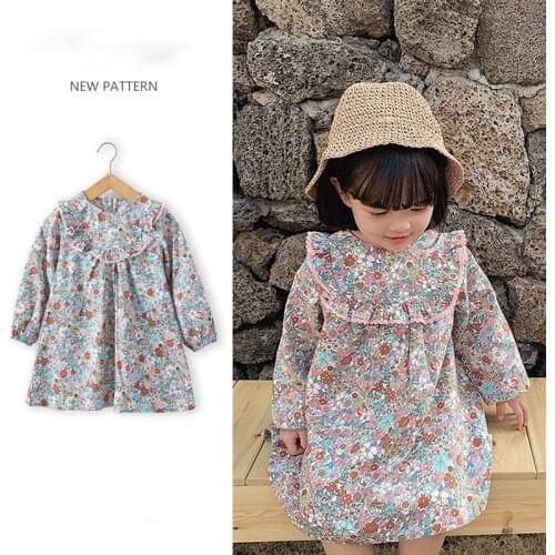 Girls Dress 2020 Autumn Ruffles Temperament Lady Floral Long-Sleeved Dress Children Baby Kids Princess Dress Children Clothing