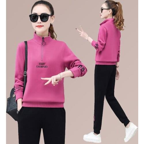 Casual 2 Piece Sets Tracksuit Women Autumn Fashion Half Zipper Stand Collar Long Sleeve Pullover Tops +Pants Joggers Sweat Suit