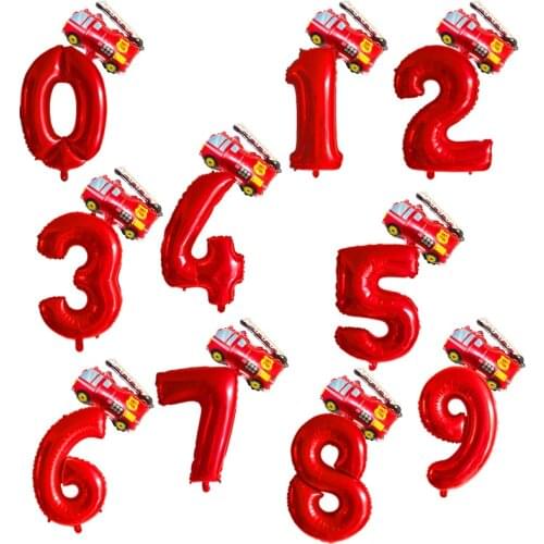Fire Truck Car 32inch Number Foil Helium Balloons Children Birthday Party Kids Dream Work Party Decoration Globos Balloon