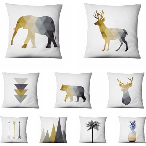 Simple Geometry Animal Printed Pillowcase Deer Bear Home Pillow Decoration Almofadas Decorativas Para Sofa Throw Pillows 45*45