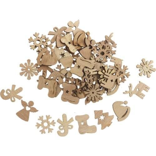 50 100PCS Christmas Day Decorations Handmade DIY Primary Color Wood Environmentally Friendly Natural Creative Cartoon Wood Chips