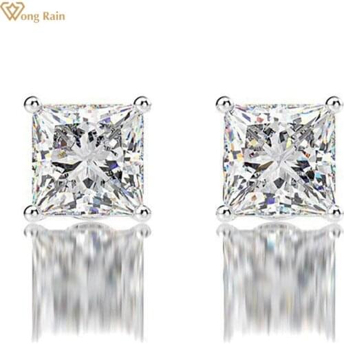 Wong Rain Classic 100% 925 Solid Sterling Silver Created Moissanite Gemstone Ear Studs Earrings Women Men Fine Jewelry Wholesale