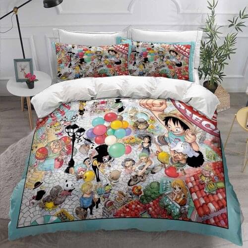 One Piece Bedding Set Boy Girls Cartoon Monkey D. Luffy 2/3pcs Bedclothes Duvet Cover Pillowcase