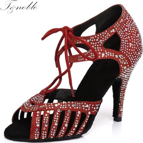 Ballroom New Professional Latin Dance Shoes for Women/Girls/Ladies Crystal Tango/Salsa High Heeled Indoor Dancing Black Red L387