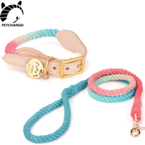 Rope & Leather Dog Collar Genuine Leather Cat Dog Collar and Leash Set Hand-made Puppy Medium Large Dogs Pet Dog Accessories