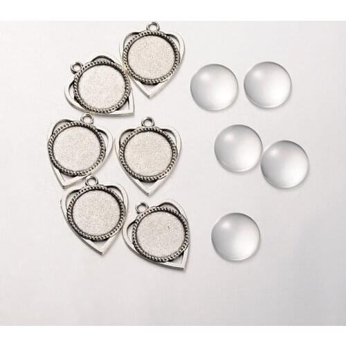 DIY Vintage Jewelry Accessories Pendant Heart Shape 18mm round Time Stone Base jewelry making supplies silver earrings