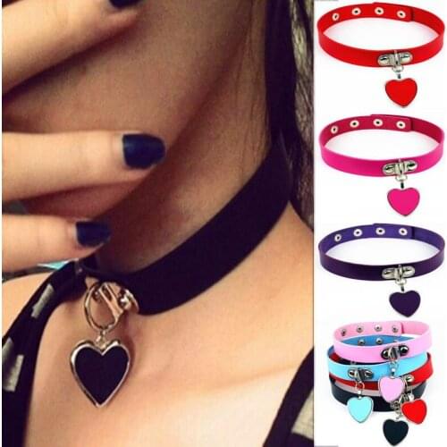 Harajuku Women Necklace Love Heart-shaped Pendant Neck Collar Punk Hip Hop Necklace Nightclub Rock Clavicle Chain Necklace 2021