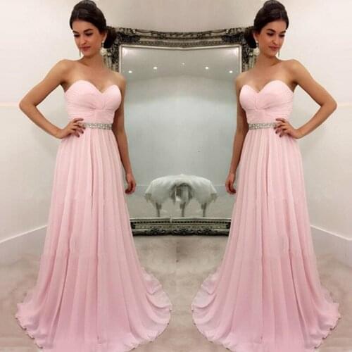 Sexy Sweetheart A-line Pink Bridesmaid Dresses 2019 Crystal Beaded Pleats Simple Cheap Wedding Gowns Custom Made