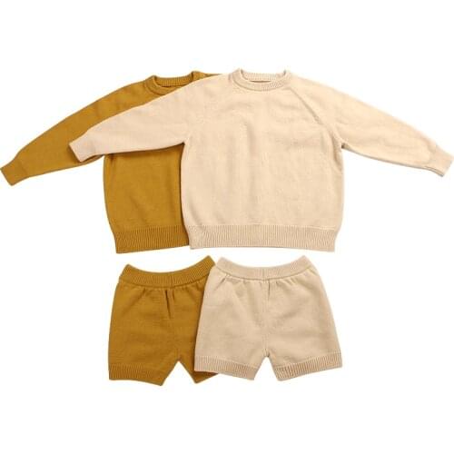 Kaiya Angel Winter Children Kids Girls Boys Clothes Two-Piece Set Top Long Sleeve Woolen Sweaters Jumpers + Shorts 2020 New