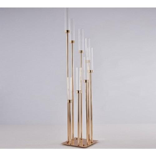 1pcs/lot 8 Heads Metal Candelabra Gold Candle Holder Acrylic Wedding Table Centerpiece Candle Holders Candelabrum Decoration