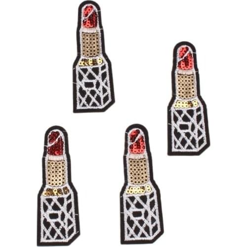 10pcs/lot Sequined Lipstick Patch Iron On Sew On Cartoon Stickers For Sewing Crafts Fabric Appliques Shoes Hats Bags Pants Decor