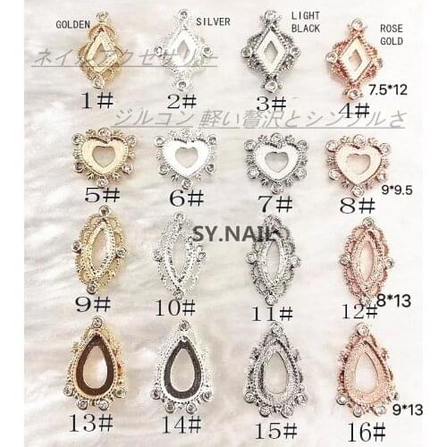 10pcs/Pack Korea Luxury Glitter Zircon Rhinestone Hollow Rhombus Heart Oval Drop Metal Nail Art Parts DIY Accessories Charms