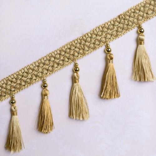 12yards Diy Lace European Curtains Tulle Bead Ball Spike Decoration Tassel Hanging Ear Lace Trims Accessories For Sofa Wedding