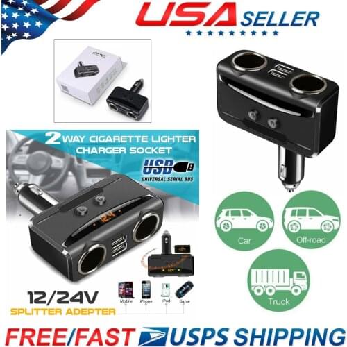 12V Dual USB Charger 2 Way Auto Cigarette Lighter Socket Splitter Adapter Plug For Mobile Phone DVR GPS Charging Accessories