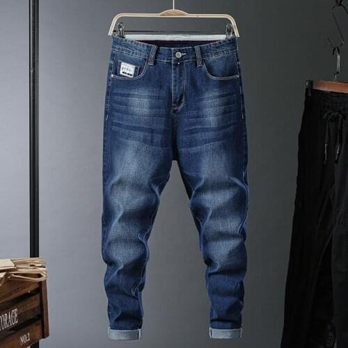 2021 Autumn Brand Plus Size Loose Harem Jeans Classic Pocket Patching Style Youth Mens Fashion Denim Jeans Black Blue