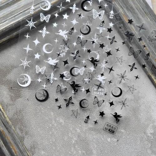 1pc 3D Nail Sticker Decals Sparkling Star Design Unicorn Crescent Pattern Back Adhesive Nail Sticker for DIY Nail Art Decoration