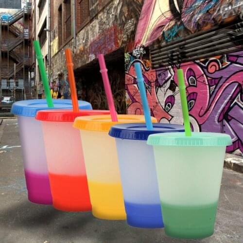 473ml/16oz Reusable Color Changing Cold Cups Plastic Tumbler With Lid And Straw Cold Cup Straw Cup Drinkware Christmas Gifts