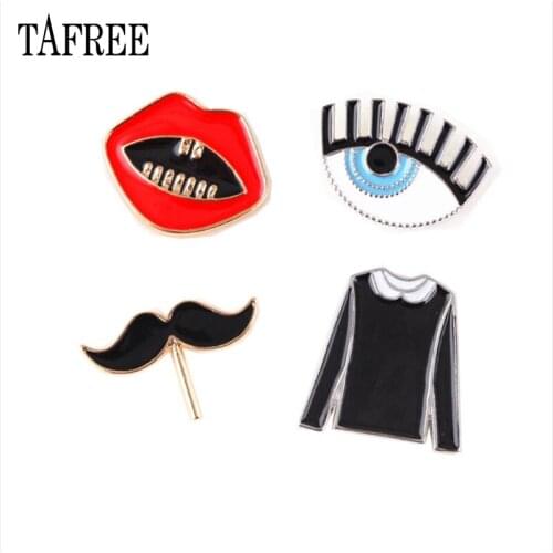 TAFREE Beard,Eyes,Clothes,Red lips Shaped Lapel Pins Environmental Alloy Brooches New 2018 Enamel Badge Fashion Jewelry