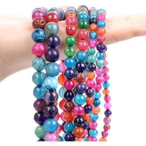 Natural Stone Beads Multicolor Fire Dragon Veins Agates Round Loose Spacer Beads for Jewelry Making Bracelets Necklace 6/8/10MM
