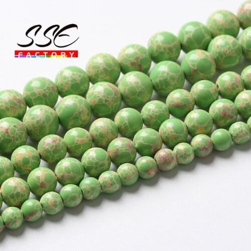 Natural Stone Green Sea Sediment Turquoises Beads Imperial Jaspers Round Loose Beads for Jewelry Making Diy Bracelet 6 8 10 12MM