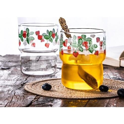 Strawberry Print High BorosilicateTransparent Glass Water Cup Milk Cup Heat-resistant Glass Mugs Durable Home Office Drinkware