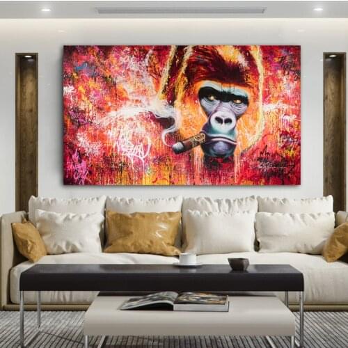CHENFART ELIABLI ART Monkey Gorilla Smoking Pictures Canvas Painting Wall Art For Living Room Modern Decor Home