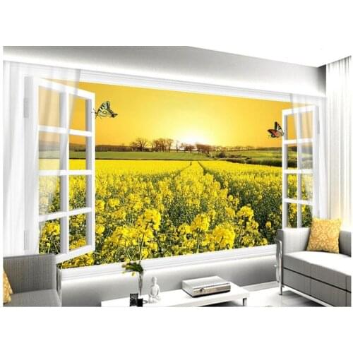 Home Decoration 3d bathroom wallpaper Canola flower white wilderness window views mural painting photos