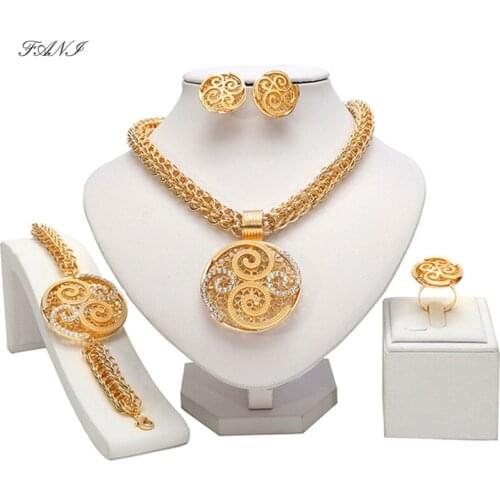 Fani 2021Fashion African Women Costume Jewelry Set Nigerian Wedding Bridal Jewelry set Dubai gold color Jewelry set Wholesale