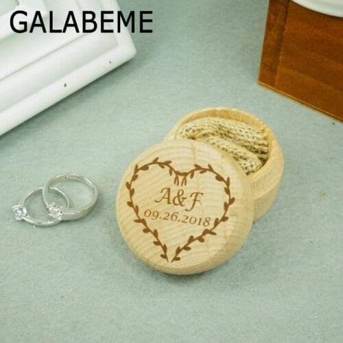 Galabeme Personalised Custom Name Date Heart Ring Box Wedding Valentines Engagement Wooden Rustic Ring Bearer Holder