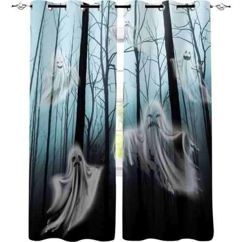 Halloween Forest Spooky Ghost Window Curtains Living Room Kitchen Curtains Modern Home Decor Bedroom Treatment Drapes