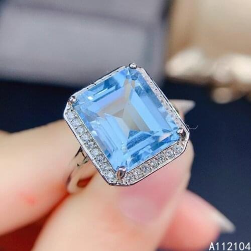 KJJEAXCMY fine jewelry 925 sterling silver inlaid natural Sky blue topaz women simple elegant rectangle adjustable gem ring supp