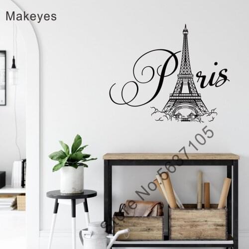 Makeyes Modern Wall Decals Paris Tower Pattern Words Wall Decor Home Livingroom Art Decoration Wall Sticker Vinyl Design Q026