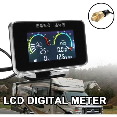 Oil Voltage Pressure Fuel Water Temp 4in1 LCD Car Digital Gauge Meter M10 Auto Replacement Parts 12V 24V
