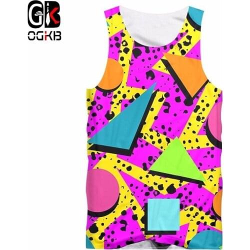 OGKB New Arrival Women/mens Print Colorful Triangle 3D Tank Top Unisex Hiphop High Street Punk Style Sleevelss Shirt Jerseys