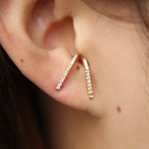 Fashion jewelry new J shape micro pave cz arround ear fashion elegant women diy multiple pierced simple bar cz earring