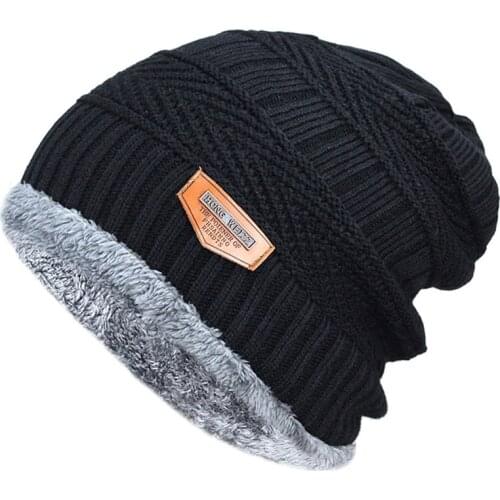 Mens Winter hat 2020 fashion knit black hat autumn chunky warm beanie cap knit cap cotton hat