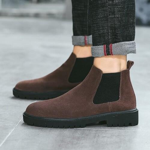 Mens Boots Chelsea Fashion Shoes Vintage Suede Shoes Men Lace-up Solid Non-Slip Outdoor Motorcycle Boots Spring Autumn Plus Size