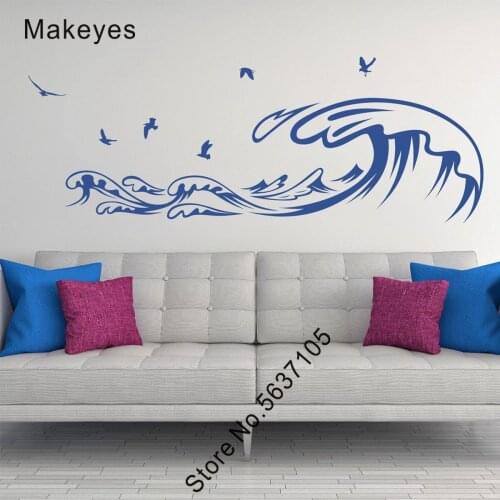 Makeyes Seagulls Wall Decals Ocean Design Waves Art Decor Home Livingroom Decoration Vinyl Wallpaper Murals Sea Waves Mural Q957