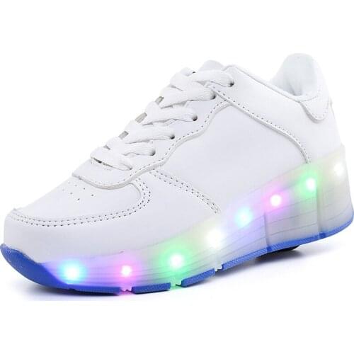 New Children Roller Skate Shoes White Boys Girls 2020 LED Light Sneakers with Wheel Boy Girl Casual Shoe Zapatillas Ruedas