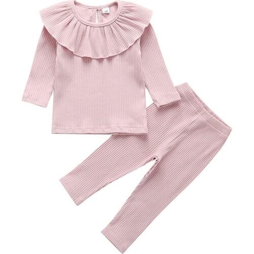 Autumn Toddler Baby Girl Clothes Knitted Ruffle Tops T-Shirt Leggings Pants Outfits pajamas