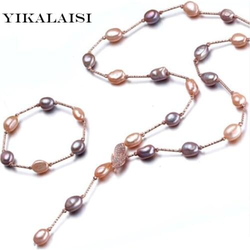 YIKALAISI natural pearl jewelry set for women fine top quality real silver necklace&bracelet best price for women