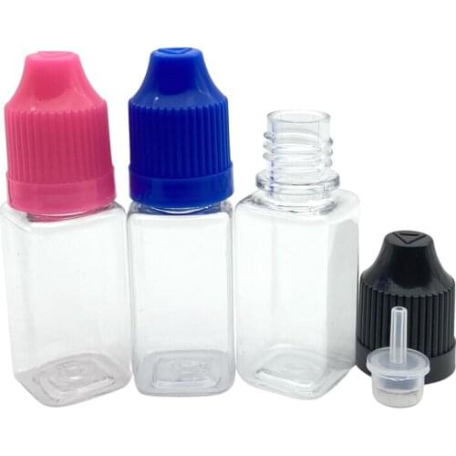 5pcs Clear PET Square 10ml Plastic Bottle With Childproof Cap For Eye Dropper E Liquid Empty Hard Bottle