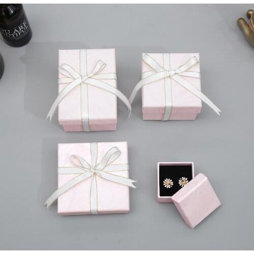 10pcs Jewelry Display Bow Gift Box Pink Simple Ring Bracelet Jewelry Jewelry Organizer Jewelry Boxes and Packaging Custom Logo