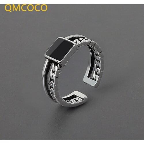 QMCOCO Minimalist 925 Silver Geometric Design Rings For Women Fashion Simple Chain Birthday Party Jewelry Gifts