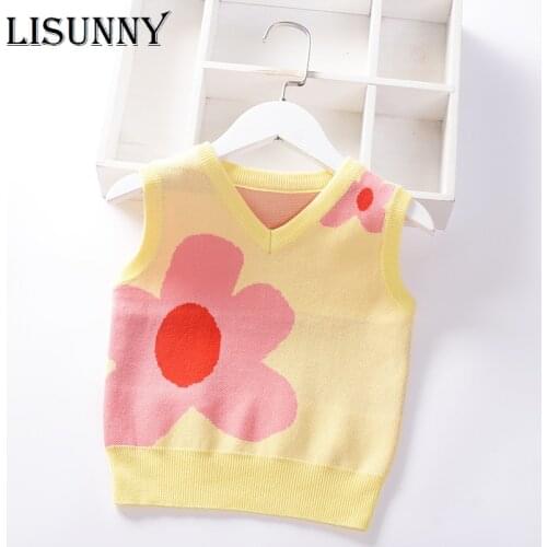 Baby Girls Sweater Vest 2020 Autumn New Childrens Vest Knit Toddler Pullover Lolita Style Floral Sleeveless Baby Girl Clothes