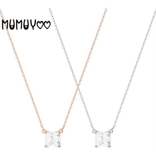 SWA 2020 Fashion Jewelry High Quality Simple And Generous Single Crystal Four-claw Necklace Female Crystal Clavicle Chain