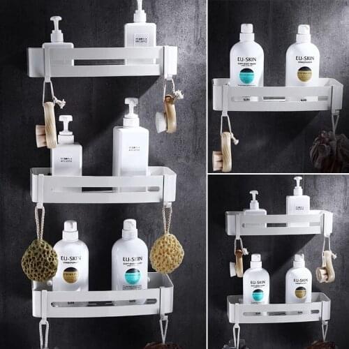 Bathroom Corner Shelf Aluminum White Bath Shower Shampoo Holder Bathroom Shelf Bathroom Accessory Storage Organizer Rack Holder